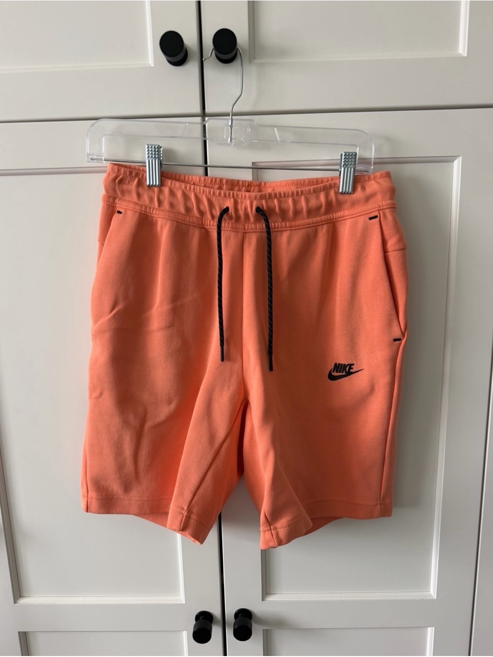 Nike Men’s Coral Orange Fleece Shorts with Black Drawstring